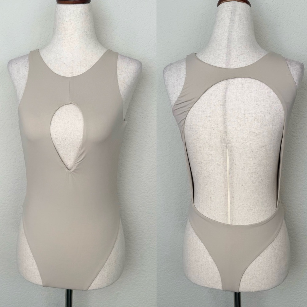 Myra Swim Cutout Open Back Beige One-Piece Swimsuit
